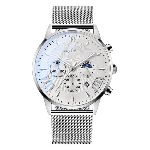 Montre Homme Élégance – Bracelet Maille Acier & Cadran Chronographe