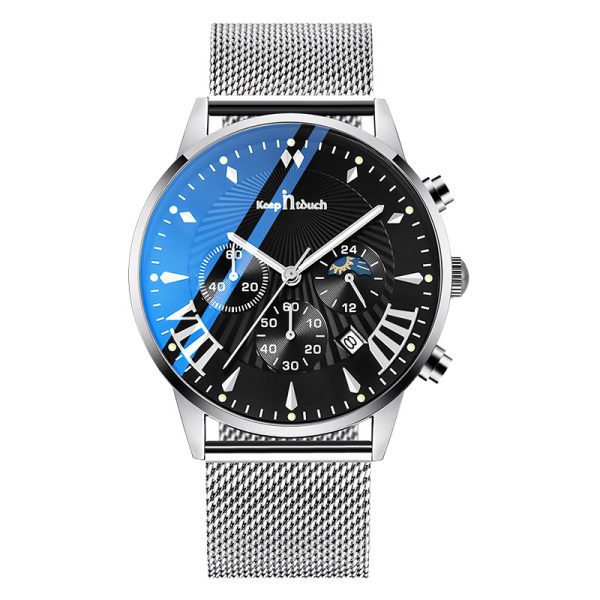 Montre Homme Élégance – Bracelet Maille Acier & Cadran Chronographe
