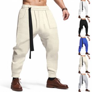 Pantalon décontracté pour homme, style gaufré uni, style hip-hop, streetwear, jogging