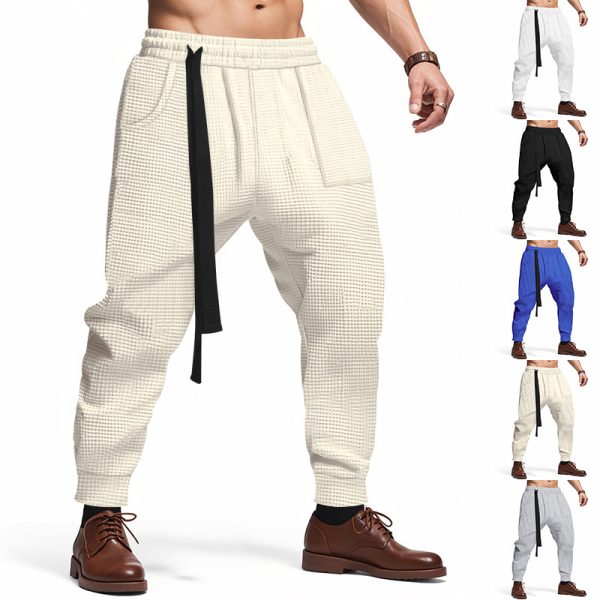 Pantalon décontracté pour homme, style gaufré uni, style hip-hop, streetwear, jogging