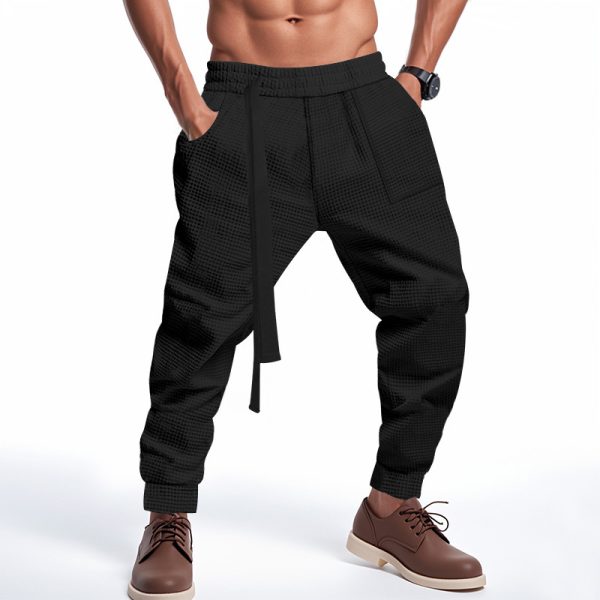 Pantalon décontracté pour homme, style gaufré uni, style hip-hop, streetwear, jogging
